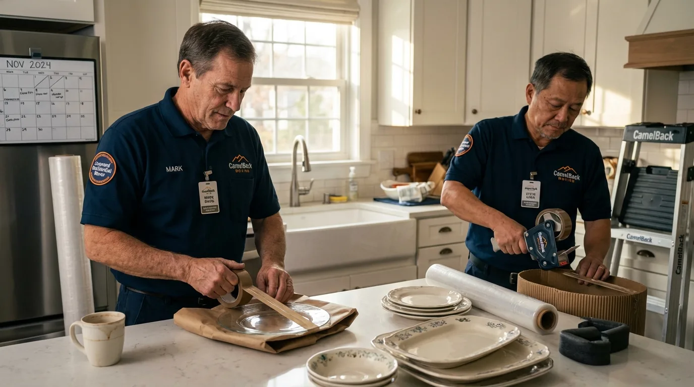 Professional crew packing kitchen dishware in Broken Bow, NE